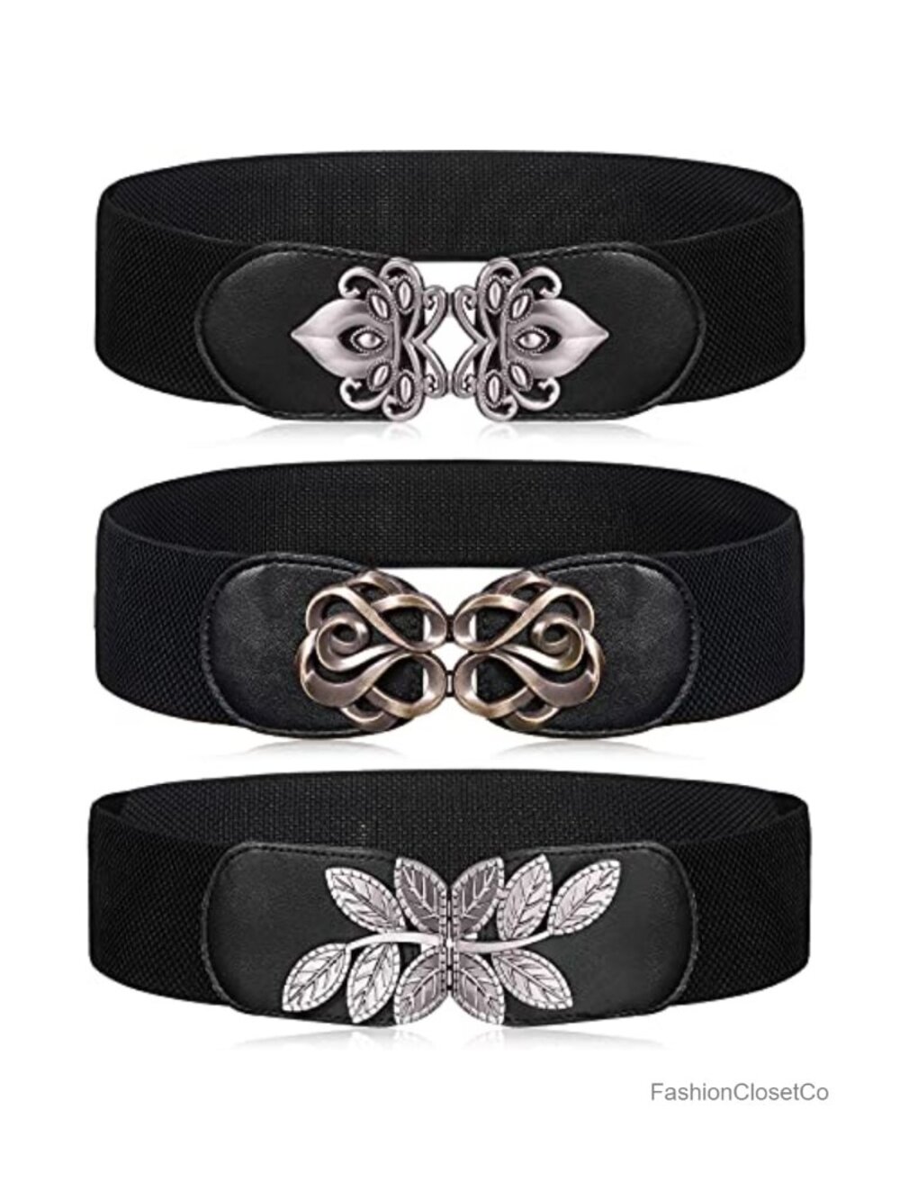 Vintage Stretch Cinch Buckle Waist Belt - 3 Pack, One Size Fits Many